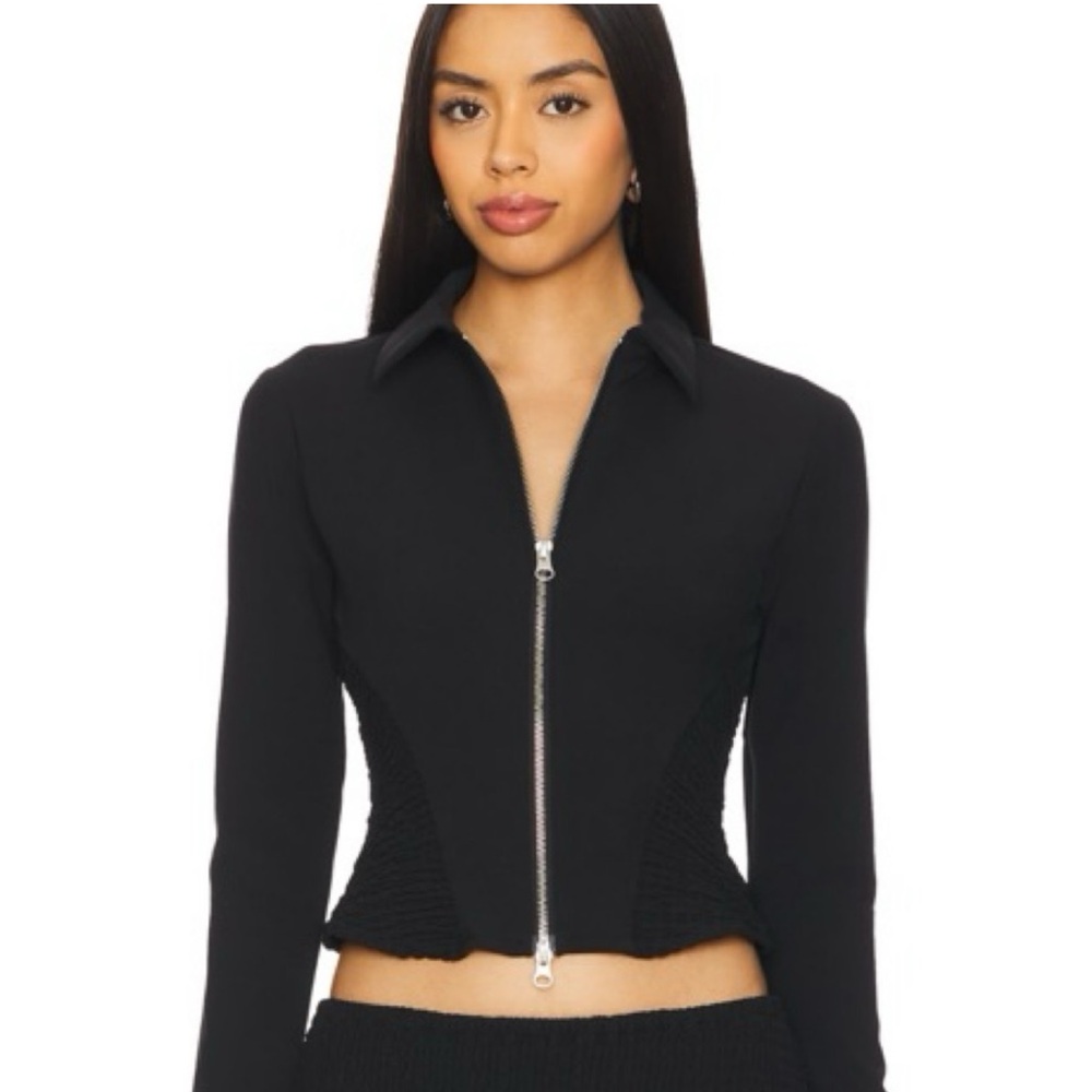 Danielle Guizio smocked black zip up jacket